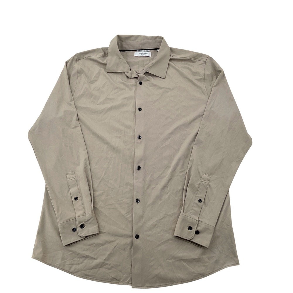 Kenneth Cole New York Tan Stretch Button Down Shirt Mens XL Long Sleeve Modern